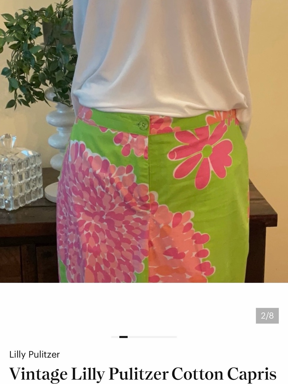 Lilly Pulitzer Green & Pink Floral Capris Pedal Pushers Women’s Size 8 EUC - Picture 2 of 8